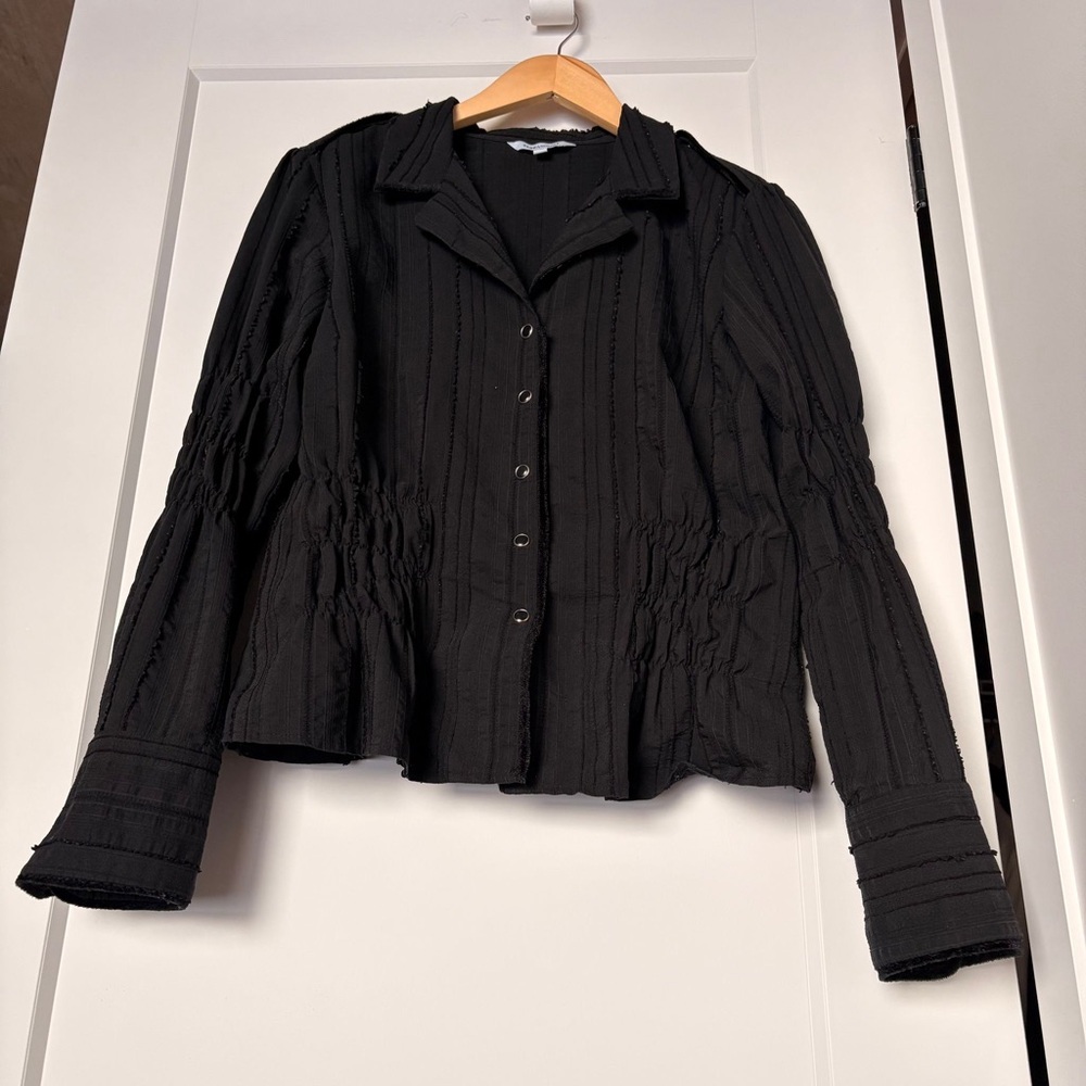 Whimsigoth Dark Academia Black Ruched Button-up Blouse - Romantic Goth - M